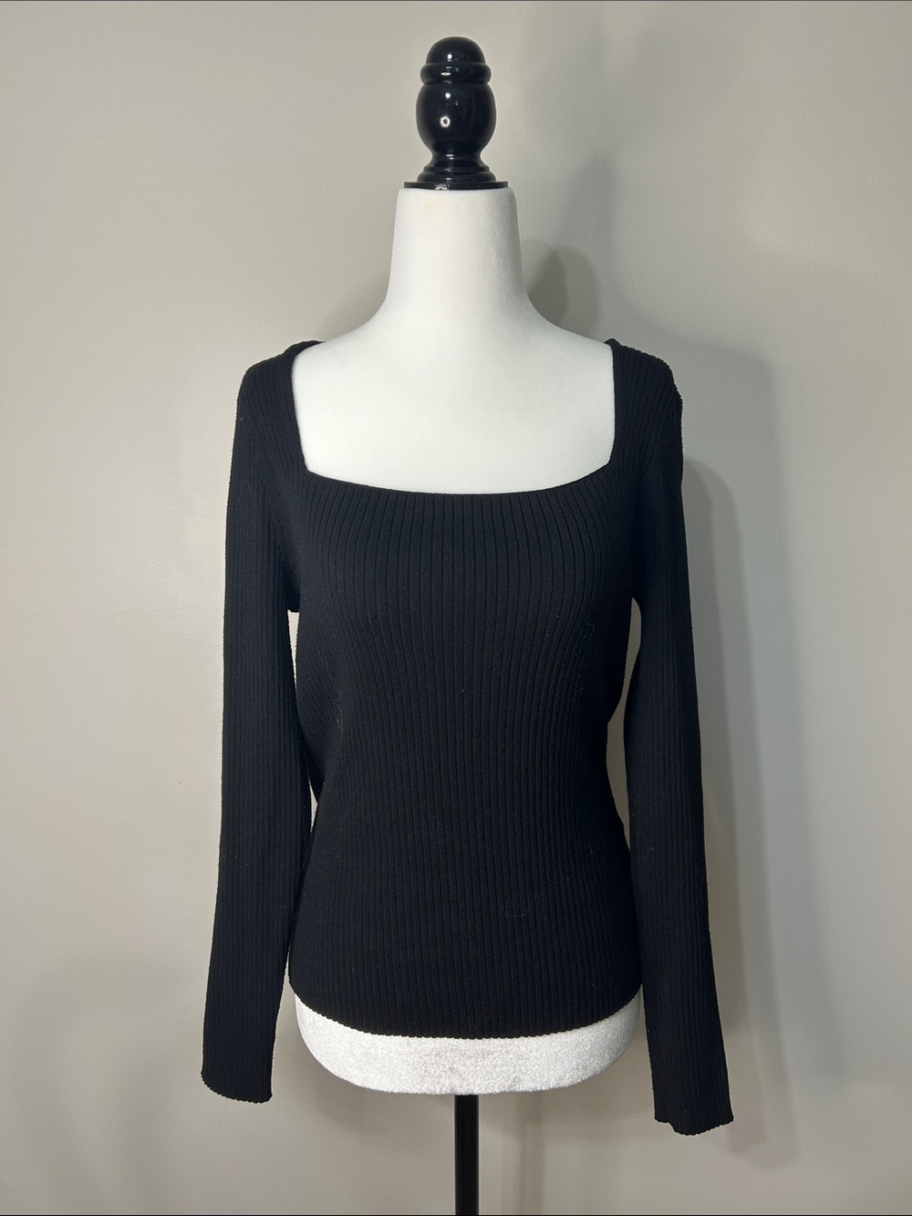 H&M Black Ribbed Square Neck Long Sleeve Sweater